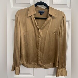Ann Taylor Petite Bronze Silk Button Down Top